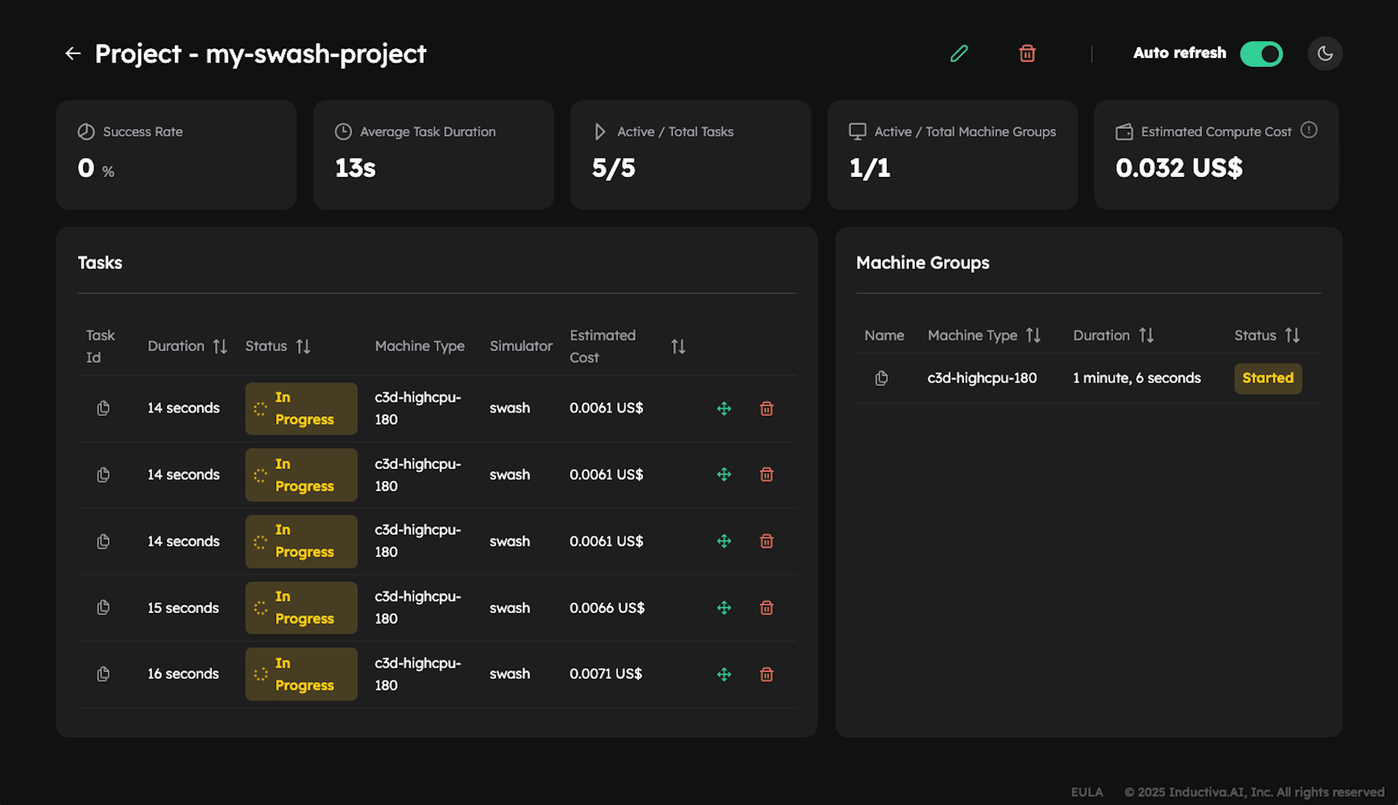 "Project page in the Inductiva Console"