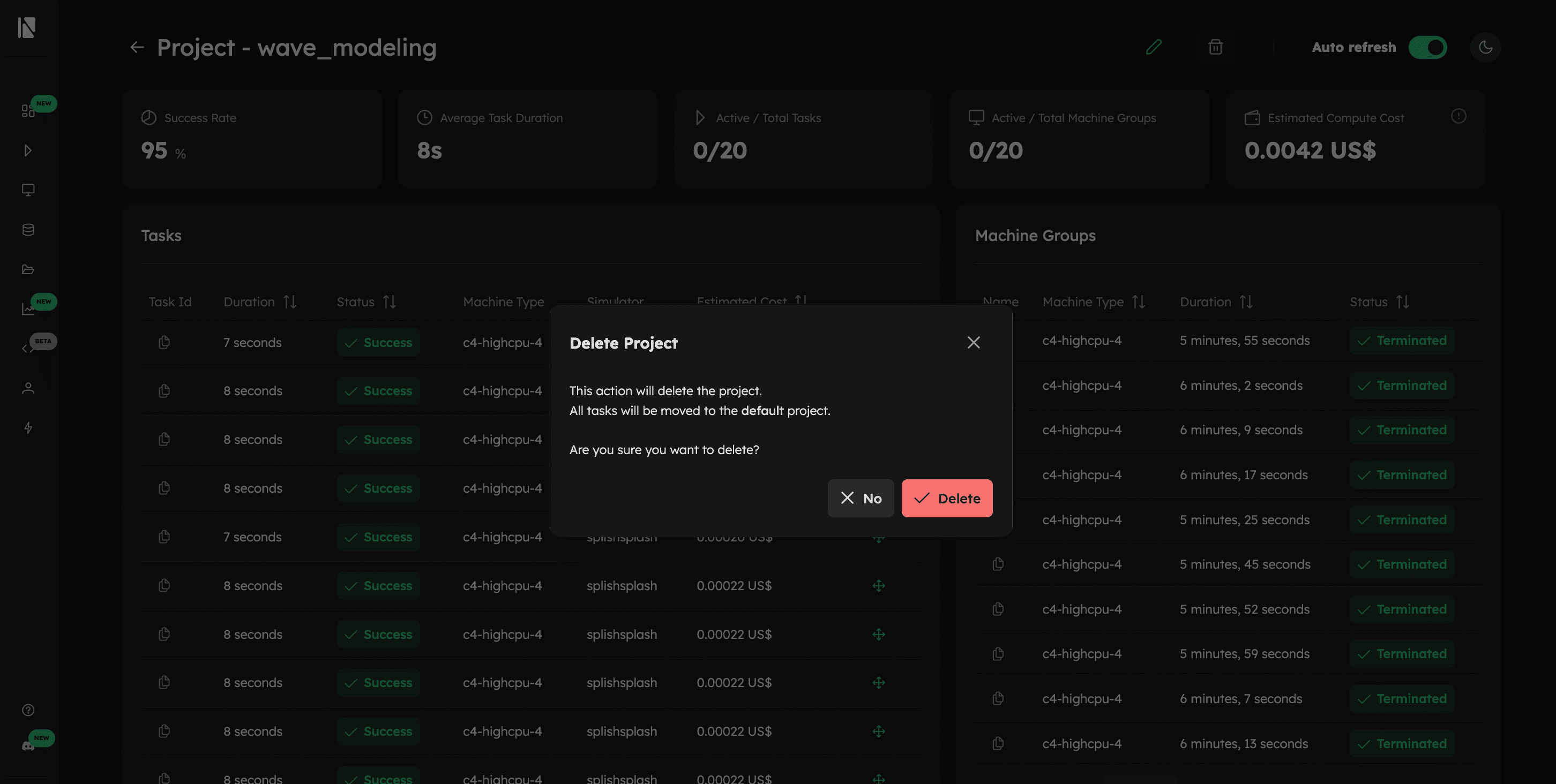 "Dialog Delete Project"