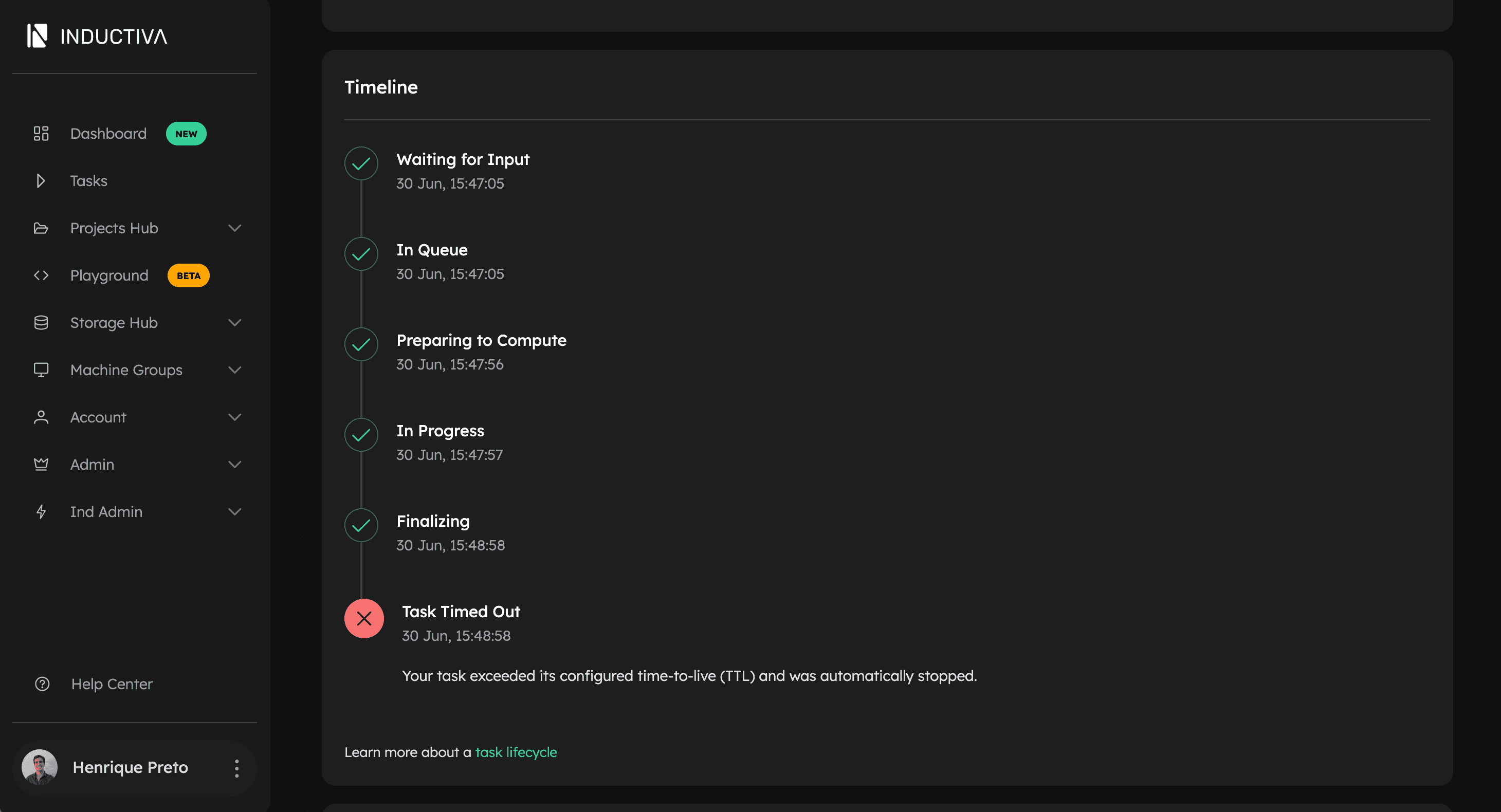 TTL task details in Console