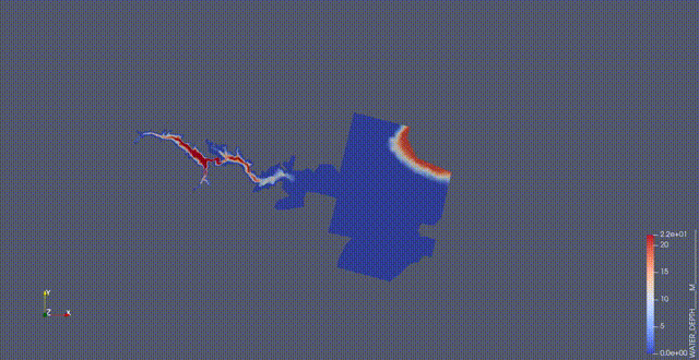 Malpasset Dam Break Water Depth Animation with Paraview using VTK files generated by OpenTelemac